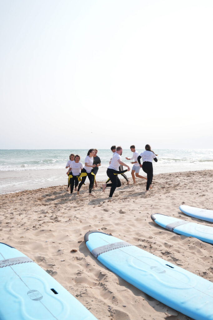 Surf lesson group on the beach