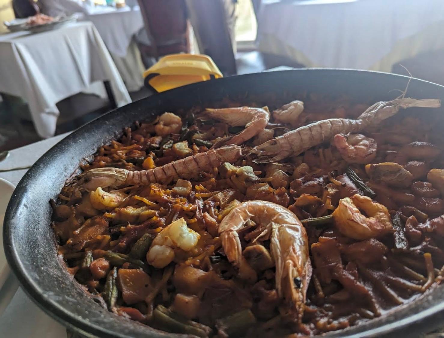 Seafood paella with prawns